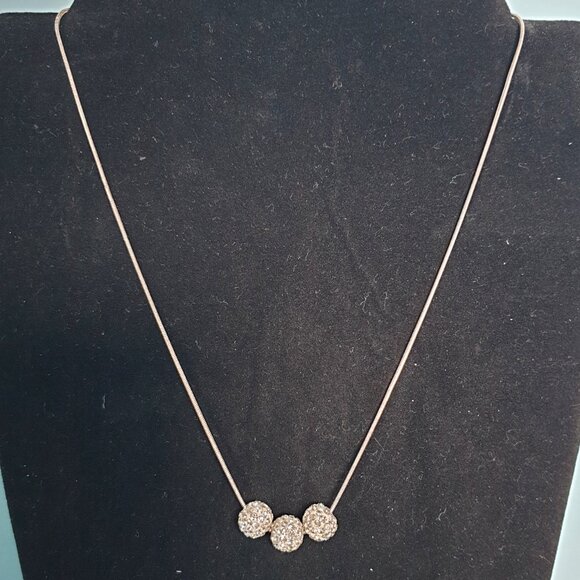 Elegant 925 Sterling Silver Pave Crystal Triple Ball Bead Necklace - Picture 3 of 10